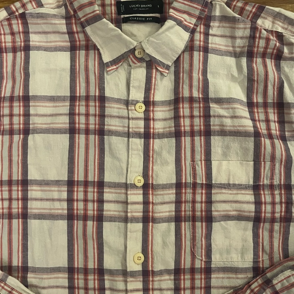 Lucky Brand Classic Fit Off White Plaid Button-Up Shirt